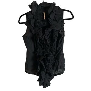 Elegant Black Ruffled Women's Top xS-S